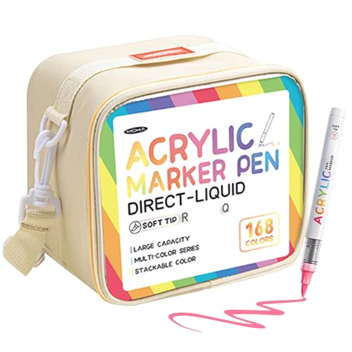 168 Colors Acrylic Paint Markers, Brush Tip Multi Surface Acrylic Paint Pens Set Perfect for Canvas, Wood, Stone, Fabric & DIY Crafts - color: 168 Colors