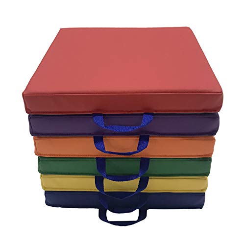 Factory Direct Partners SoftScape 15 inch Square Classroom Floor Cushions with Handles; Flexible Seating for Daycare, Preschool, Playroom; 2 inch Thick Deluxe Foam (6-Piece) - Assorted, 12228-AS - color: Assorted, size: Square