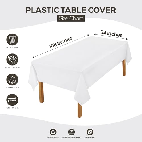 Utopia Kitchen Plastic Table Cloth Disposable [White, 6 Pack] | Rectangle Tablecloth Waterproof Stain Resistant Party Table Cover - color: White, size: 54X108 Inch - 6PC