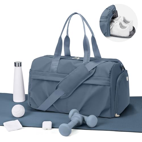 Gym Bag for Women with Shoe Compartment, Sport Travel Duffel Bag for Men - color: Dusty Blue