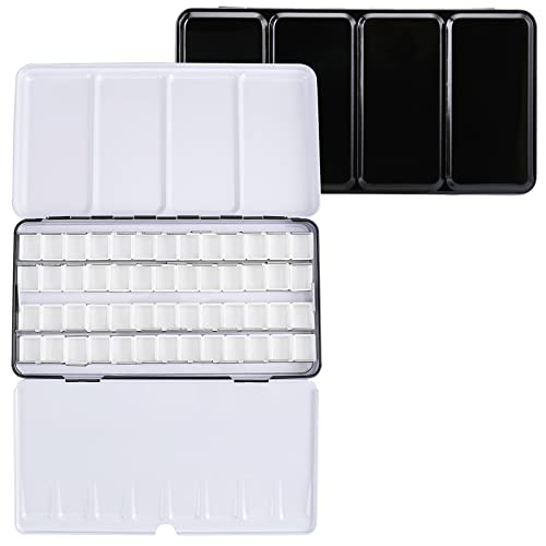 Empty Watercolor Palette, Metal Watercolor Tin with Fold-Out Palette, Large Watercolor Tray Palette with 52 Empty Watercolor Half Pans for Plein Air Painting, Acrylic and Oil Painting - color: Black, size: 52 Empty Half Pans
