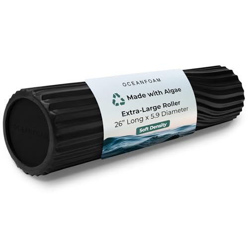 Oceanfoam Tsunami Roller (Black) - Extra-Large, 26" x 5.9" - Soft, Textured Foam Roller for Physical Therapy, Back Pain, Exercise & Stretching - Wave Textured - Yoga, Athletics, & Wellness - color: Black