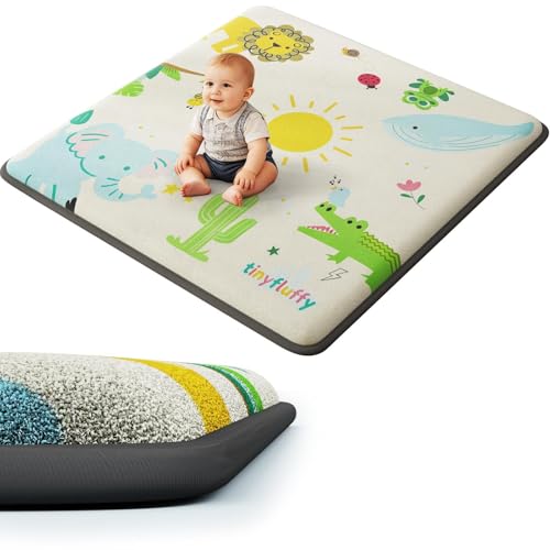 Baby Play Mat for Floor, 1.3" Thick Elasti-Foam Baby Play Mat, 71x59 Playpen Mat for Toddlers Infant kids, Water Repellent Soft Coral Velvet Crawling Mat for Floor, Non-Slip Backing Safe Jungle Safari - color: Jungle Safari, size: 71" X 59"