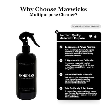 Mavwicks Fragrances All Purpose Cleaner Spray (Goddess) 16 Oz – Multipurpose Surface Cleaning Spray for Kitchen, Bathroom, Floors and Counters, Home and Office, Natural and Non-Toxic