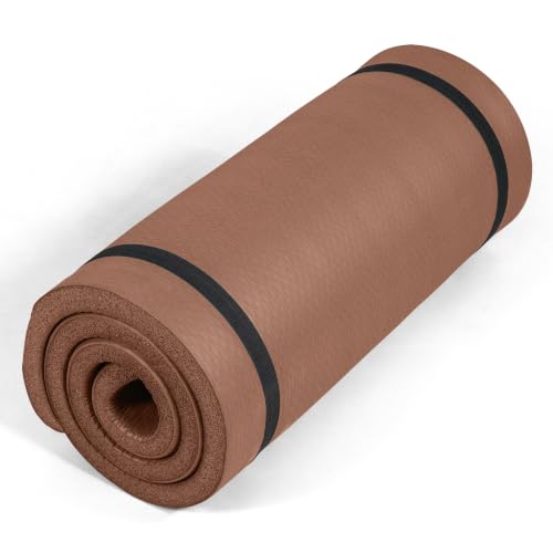 Tone Fitness 1-Inch Thick Yoga Mat | High-Density, Non-slip Exercise Mat with Carrying Strap for Yoga, Pilates, & Home Gym Workouts | Multiple Options - color: Mocha, style: Diamond