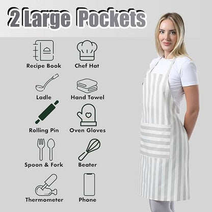 TOSHEX Kitchen Apron Cotton Waterdrop Resistant Adjustable Button Women Men | Premium Cotton Cooking Apron with Pocket. Striped, Gift, Gray - color: Gray
