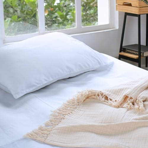100% Cotton Gauze 50"X60" Throw Tassel 4 Layered Blanket- Parchment | Premium Muslin Blanket for Couch,Bed,Living,Summer Lightweight, All Seasons Blankets & Throws, Boho,Travel & Skin Friendly - color: Parchment, size: 50"X60" Throw