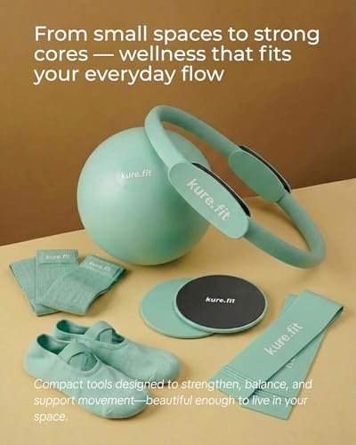 Pilates Kit | Pilates Equipment Set for Home Workouts | Accessories & Guide | Matching-color Pilates ball, Pilates ring, resistance bands, Pilates accessories, video tutorials & gift box for home use. - color: Mint, style: Core Kit - 10PC