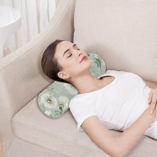 Sage Green Dandelion Neck Roll Pillow Bolster Round Health Memory Foam Long Cervical Cylinder Pillows with Removable Washable Cover for Body Bed Legs Back Yoga - color: Sage Green Dandelion