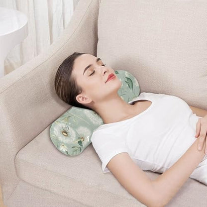 Sage Green Dandelion Neck Roll Pillow Bolster Round Health Memory Foam Long Cervical Cylinder Pillows with Removable Washable Cover for Body Bed Legs Back Yoga - color: Sage Green Dandelion