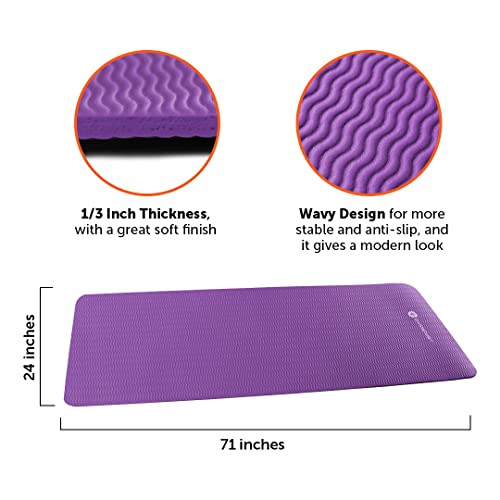 GYMENIST Thick Exercise Yoga Floor Mat Nbr 24 X 71 Inches, Great for Camping Cardio Workout Pilates Gymnastics - color: Purple