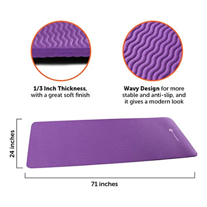 GYMENIST Thick Exercise Yoga Floor Mat Nbr 24 X 71 Inches, Great for Camping Cardio Workout Pilates Gymnastics - color: Purple