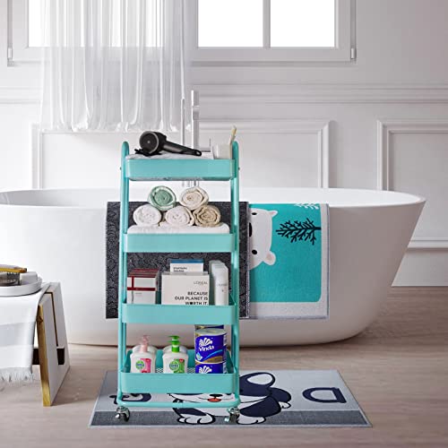 elabo 4-Tier Metal Mesh Utility Rolling Cart, Storage Organizer Trolley Services Cart with Lockable Wheels for Kitchen, Bathroom, Living Room (Blue) - color: Blue
