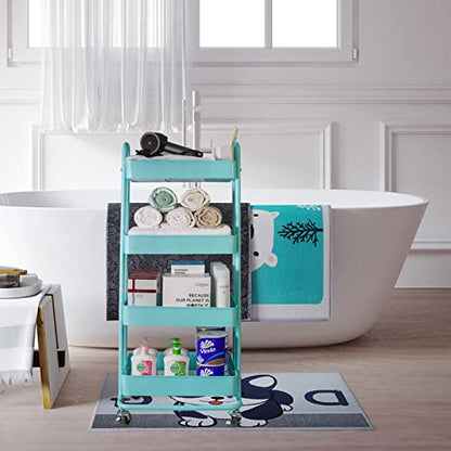 elabo 4-Tier Metal Mesh Utility Rolling Cart, Storage Organizer Trolley Services Cart with Lockable Wheels for Kitchen, Bathroom, Living Room (Blue) - color: Blue