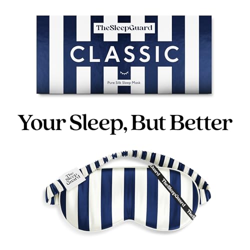 TheSleepGuard Pure Silk Sleep Mask [100% 6A Mulberry Silk, 22 Momme] Light Blocking Travel Essentials. Eye Masks for Sleeping. Black Oeko-Tex Blindfold. Eye Covers for Men & Women - color: Classic Stripe