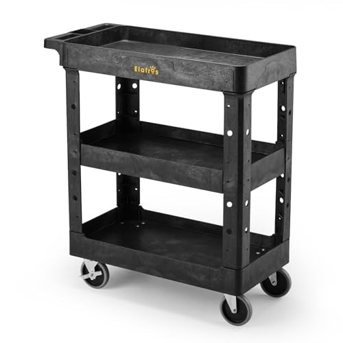 ELAFROS 3-Shelf Heavy Duty Plastic Rolling Utility Cart, 34 x 17 x 38.5 in