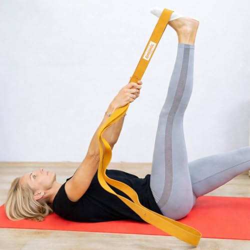 Stretching Strap Yoga Strap Therapy for Home Workout, Exercise, Pilates and Gymnastics, 10 Loops Non-Elastic Stretch Bands - color: Lemon Yellow
