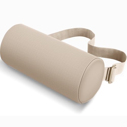 CushZone Lumbar Roll Support Pillow, Memory Foam Back Cushion, Khaki | Helps Relieve Back Pain & Supports Posture,Adjustable Strap Fits Office,Car & Gaming Chairs,Washable Cover - color: Khaki, size: Standard