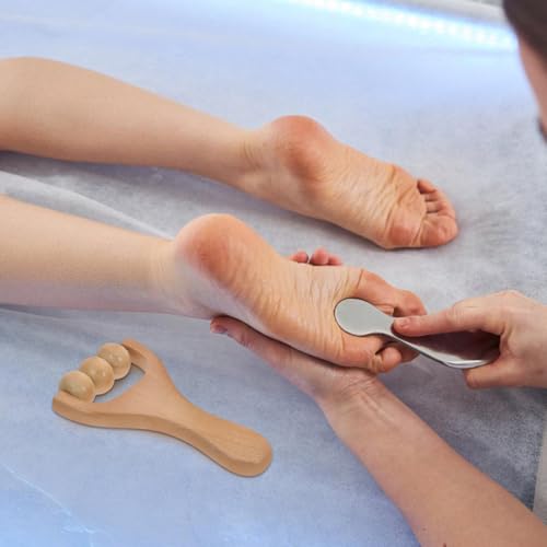 LALAFINA 4Pcs Wooden Massager Rollers Handheld Bead Rollers Lymphatic Acupressure Massage Tool for Men Women Foot, Legs, Arms, Light Brown