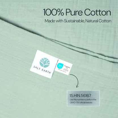 Salt Earth 100% Cotton Gauze 80"X90" Queen 4 Layered Blanket- Jadeite | Premium Muslin Blanket for Couch,Bed,Living,Summer Lightweight, All Seasons Blankets & Throws, Boho,Travel & Skin Friendly - color: Jadeite, size: 80"X90" Queen