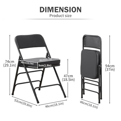 Padded Folding Chair Indoor Metal Frame Foldable Chair Black - color: Black