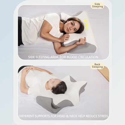 Doreve Cloudfaser Pillow,Cervical Neck Pillow, Dreamers Relief Pillow for Pain Relief & Sleeping, Ergonomic Contour Side Sleepers Pillows, Necks and Shoulder Support - color: Grey