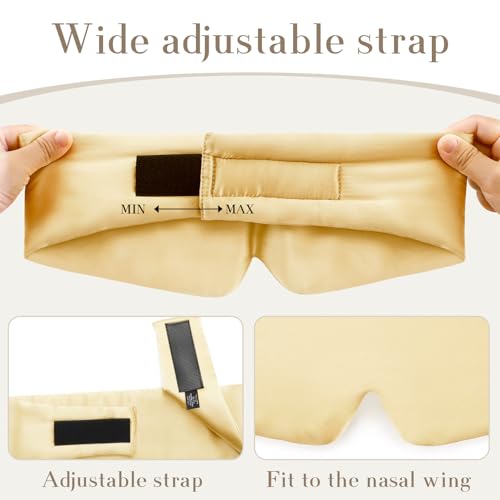 SECZIPE 100% Mulberry Silk Sleep Mask Eye Mask for Women Man with Adjustable Band, for Side Sleeper Blackout Sleep Mask for Travel Rest and Office (Gold) - color: Gold
