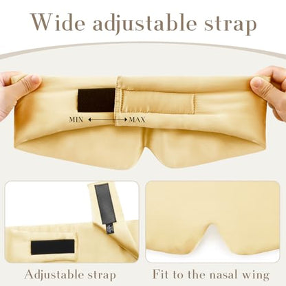 SECZIPE 100% Mulberry Silk Sleep Mask Eye Mask for Women Man with Adjustable Band, for Side Sleeper Blackout Sleep Mask for Travel Rest and Office (Gold) - color: Gold
