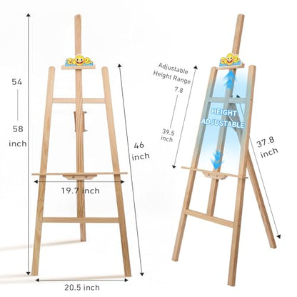 Smiley Wooden Easel for Painting, Wedding Signs & Display, Adjustable | Adjustable foldable wooden easel for painting canvas.Sturdy A-frame pine stand for wedding signs,displays&studio use - color: Primary Colour