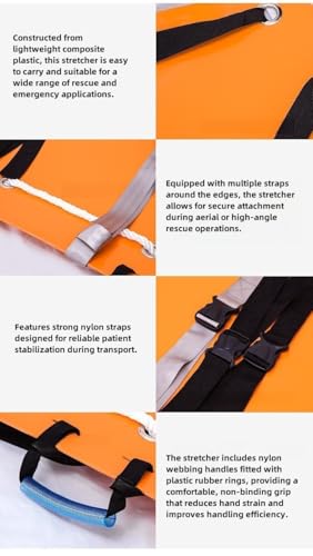 EVA Roll-Up Rescue Stretcher – Lightweight Foldable Stretcher with Multiple Handles and Straps for Aerial and Ground Evacuation (Orange) - color: Orange