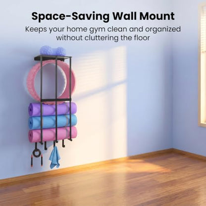 Yoga Mat Holder Wall Mount, Home Gym Storage Rack
