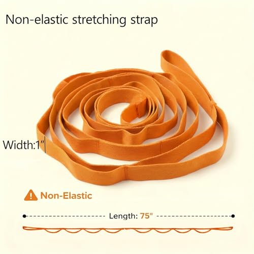 Stretching Strap, Yoga Stretch Strap for Home Workout Exercise Pilates and Gymnastics, Non Elastic Stretch Band with 10 Loops for Flexibility Training, Aesthetic Packaging for Women and Men - color: Orange