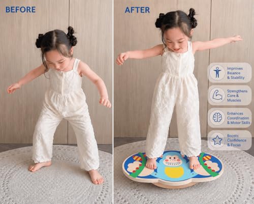 Wooden Balance Board Toy for Kids, Monkey Theme Balancing Game, Montessori Educational Toy, Active Play & Exercise