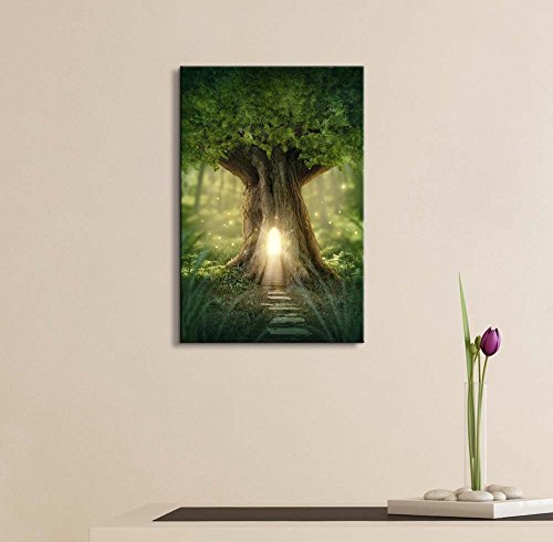 Canvas Prints Wall Art - Fantasy Tree House with Light in The Forest | Modern Wall Art - 12" x 18" - color: Fantasy Tree House, size: 18"L x 12"W