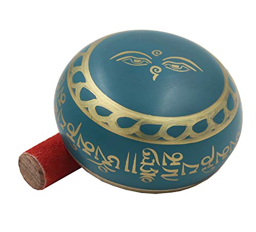 DharmaObjects Medium Tibetan Meditation Om Mani Padme Hum Peace Singing Bowl With Mallet - color: Turquoise, size: Medium
