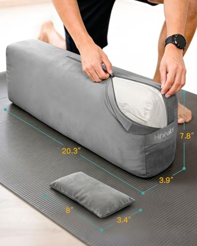 3 in 1 Yoga Bolster Pillow Set, Premium Rectangular Velvet Cushion - color: Stone Gray