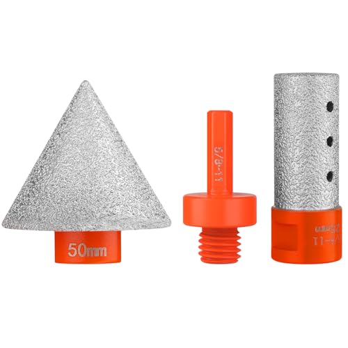 3 PCS Diamond Beveling Chamfer Bits Set, with 5/8-11 Thread Adapter | Tile Cone Grinder Bit, 1" Diamond Drill Bits for Hole Enlarging Trimming Grinding in Tile, Marble, Glass, Granite,Ceramic