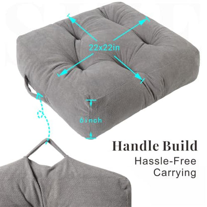 Floor Pillow for Adults, Large Sitting & Meditation Cushion - color: Dark Gray, Square