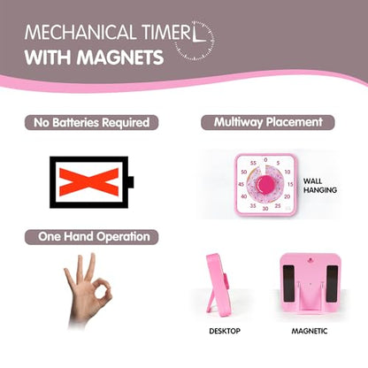 TWENTY5 SEVEN Countdown Timer 7.5 inch, 60 Minute 1 Hour Visual Timer for Classroom Teaching Tool Office Meeting, Mechanical Countdown Clock for Kids Exam Time Management Magnetic, Pink Donut - color: Pink Donut