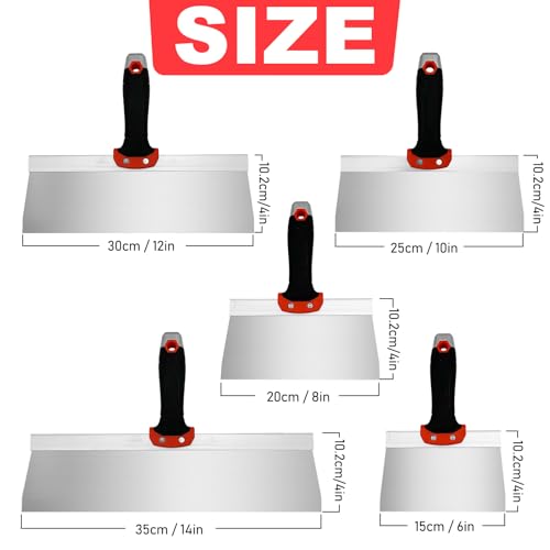 Drywall Knife 5pcs/Set, Stainless Steel Taping Knives Kit | Includes 6'', 8'', 10'', 12'', 14'' Tools, Perfect for Drywall Joint Taping, Finishing & Patching - color: Black - C Set