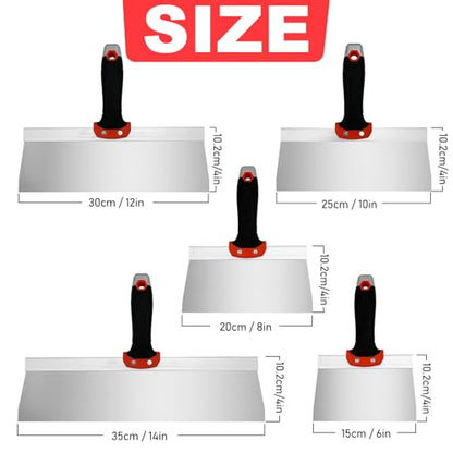 Drywall Knife 5pcs/Set, Stainless Steel Taping Knives Kit | Includes 6'', 8'', 10'', 12'', 14'' Tools, Perfect for Drywall Joint Taping, Finishing & Patching - color: Black - C Set