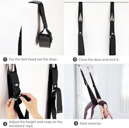 Aerial Yoga Rope for Door,Yoga Door Swing,Leg Stretcher Strap - color: black