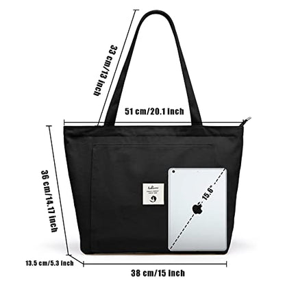 WLLWOO Yoga Mat Carrier Bag for Women Canvas Carryall Tote Gym Pilates | Large Holder Zipper Shoulder for Beach Travel Workout Fitness Office - color: black