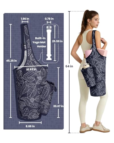 sportsnew Yoga Mat Bag for Women with 40oz Water Bottle Pocket, Pilates Bag - color: Navy Blue