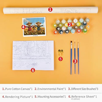 TUMOVO Paint by Numbers Craft Kit for Adults Scarecrow in the Field | scarecrow 16x20 inch unframed canvas, easy to follow, pre-numbered, no painting skills needed, acrylic paints included. - color: Scarecrow