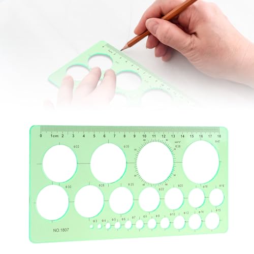 9 Piece Geometric Drawing Template Measuring Ruler Geometric Measuring Tools Transparent Green Plastic Ruler for Studying, Designing and Building