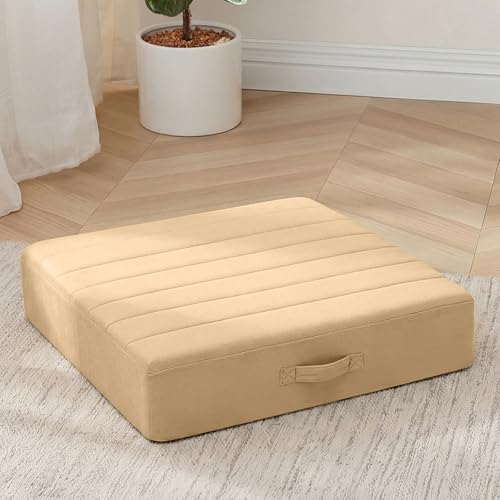 MeMoreCool Square Floor Pillow for Adults Kids, 24 Inch Khaki Cushion - color: Khaki, size: 24 Inch
