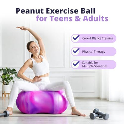 18''/20'' Peanut Ball for Kids & Adults, Anti-Burst Exercise Ball - color: Purple-pink, size: 20''(50cm*100cm)