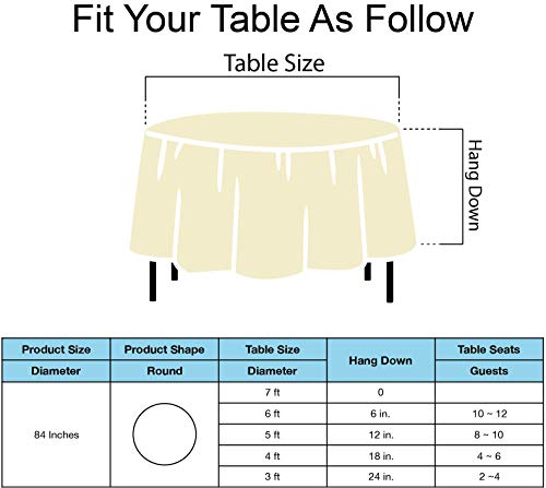 Ivory Plastic Tablecloths 2 Pack Cream Disposable Table Covers 84 Inch Circle Bridal Shower Party Tablecovers PEVA Beige Table Cloths for BBQ Picnic Birthday Wedding Parties 6 ft Round Table Use - color: D01 Ivory