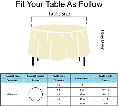 Ivory Plastic Tablecloths 2 Pack Cream Disposable Table Covers 84 Inch Circle Bridal Shower Party Tablecovers PEVA Beige Table Cloths for BBQ Picnic Birthday Wedding Parties 6 ft Round Table Use - color: D01 Ivory